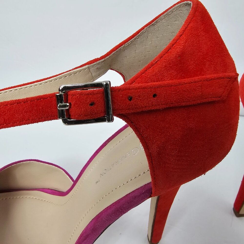 BCBGeneration Women's Orange & Purple Suede Peep Toe Stiletto Heels Size 9B - Picture 11 of 13